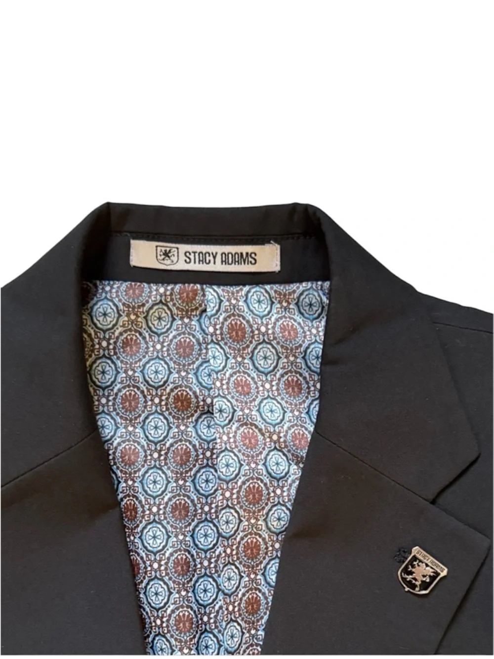 NWT Stacy Adams Black Blazer with Patterned Lining Sport Coat MSRP $349 Size 38R